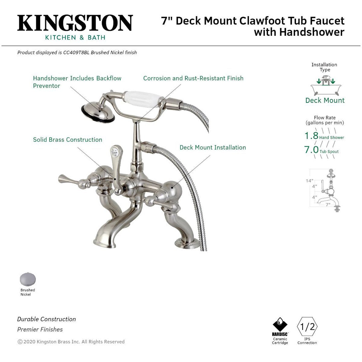 Kingston Brass Clawfoot Tub Faucet with Hand Shower