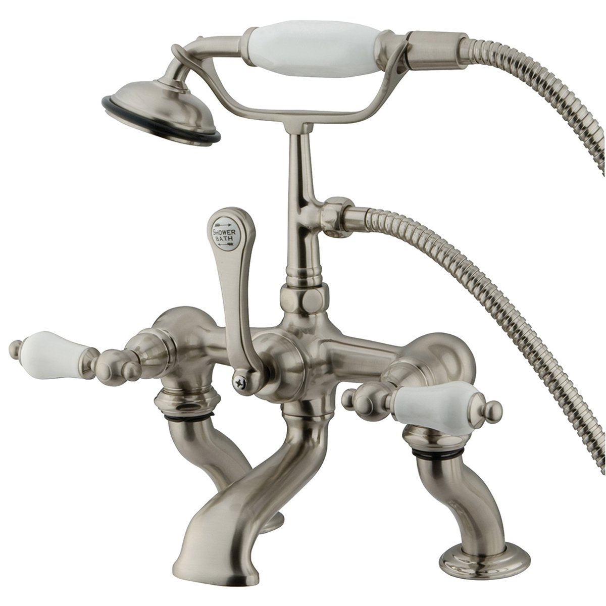 Kingston Brass Vintage Adjustable 3-3/8" - 10" Center Classic Deck Mount Clawfoot Tub Filler with Hand Shower-Tub Faucets-Free Shipping-Directsinks.