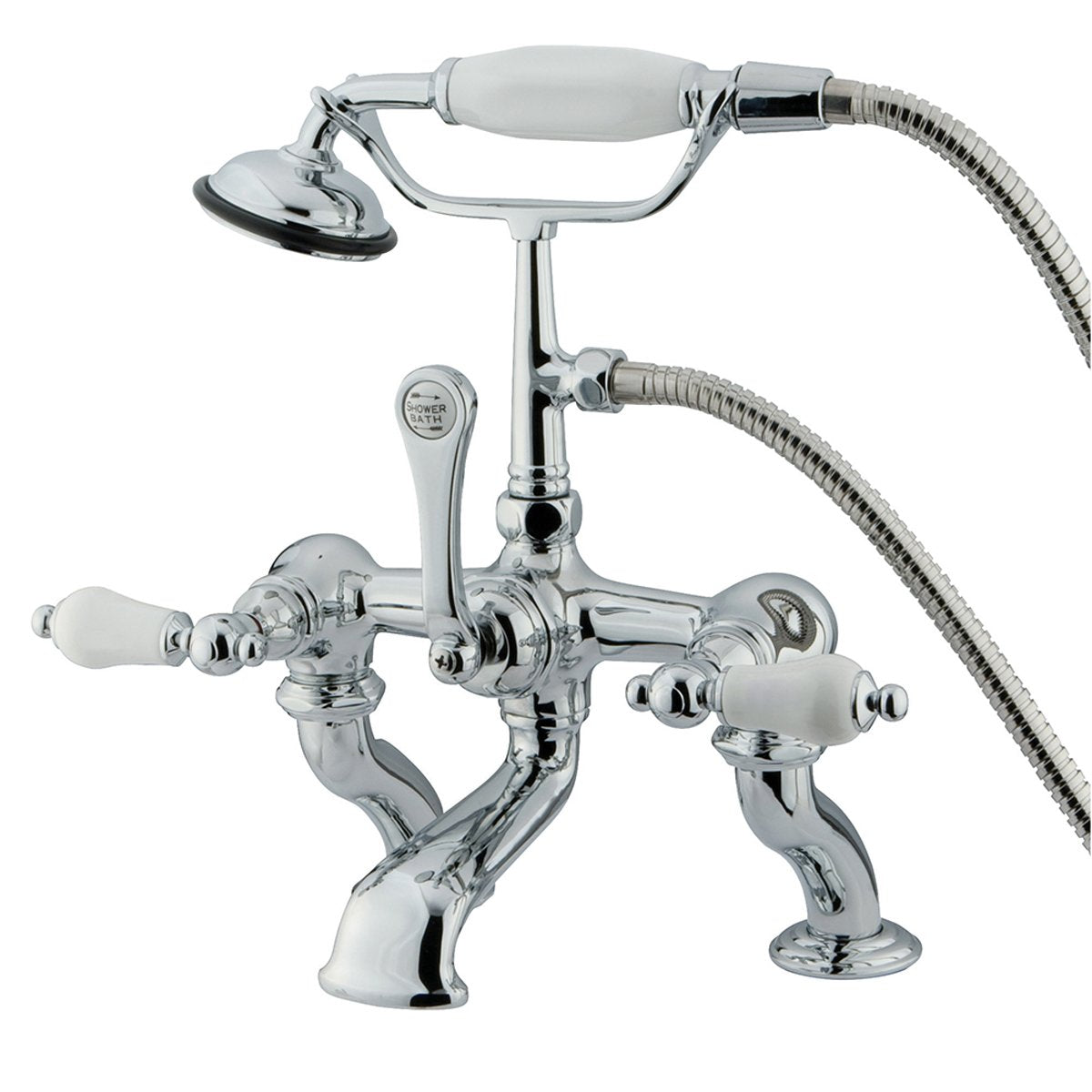 Kingston Brass Vintage Adjustable 3-3/8" - 10" Center Classic Deck Mount Clawfoot Tub Filler with Hand Shower-Tub Faucets-Free Shipping-Directsinks.