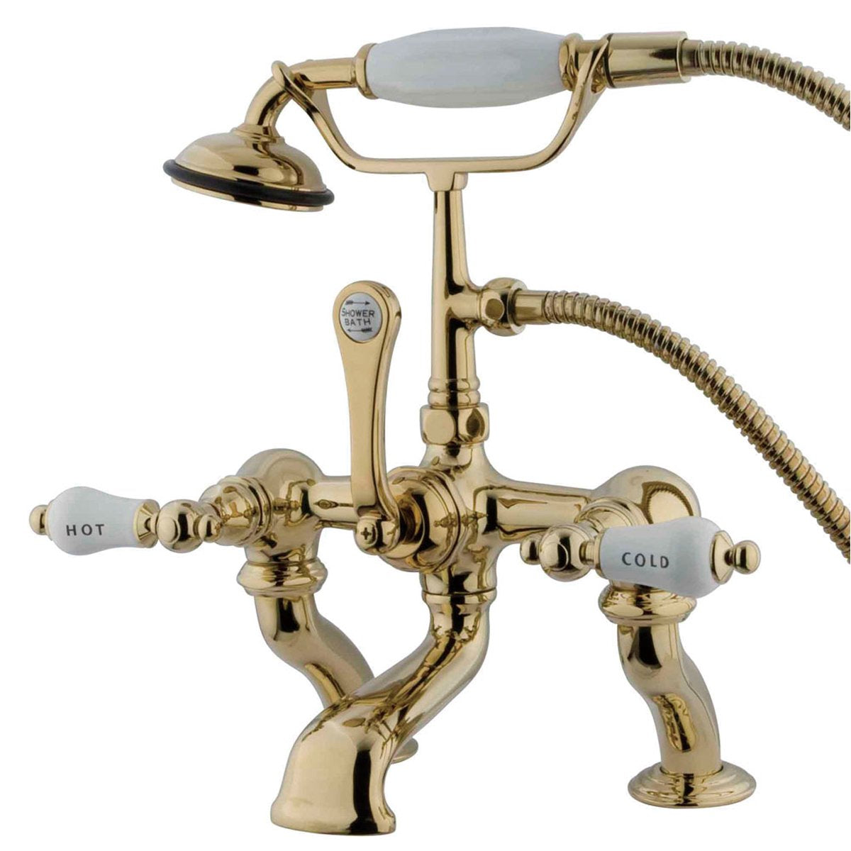 Kingston Brass Vintage Adjustable 3-3/8" - 10" Center Brass Deck Mount Clawfoot Tub Filler with Hand Shower-Tub Faucets-Free Shipping-Directsinks.