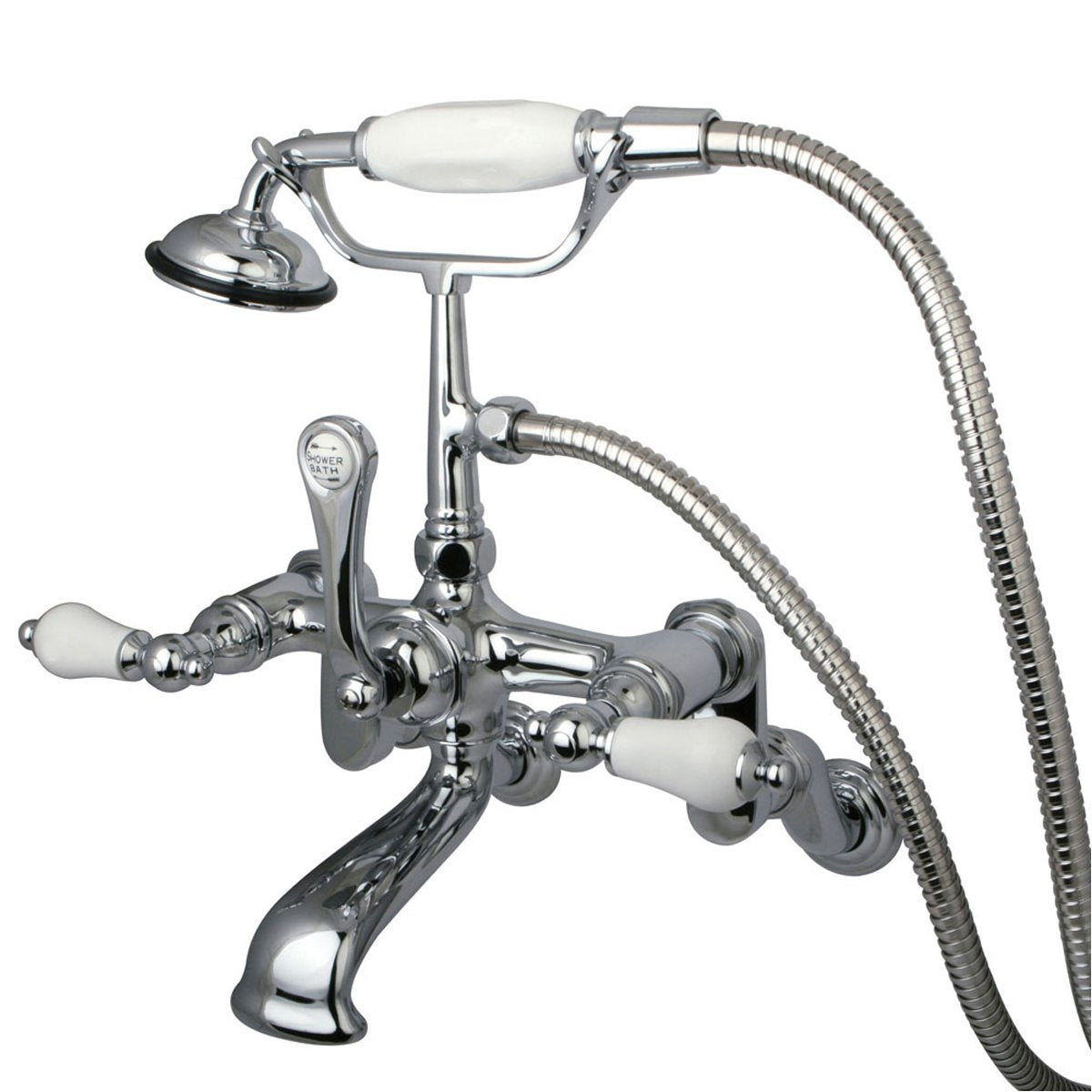 Kingston Brass Vintage Wall Mount Adjustable 3-3/8" - 10" Center Classic Clawfoot Tub Filler with Hand Shower-Tub Faucets-Free Shipping-Directsinks.