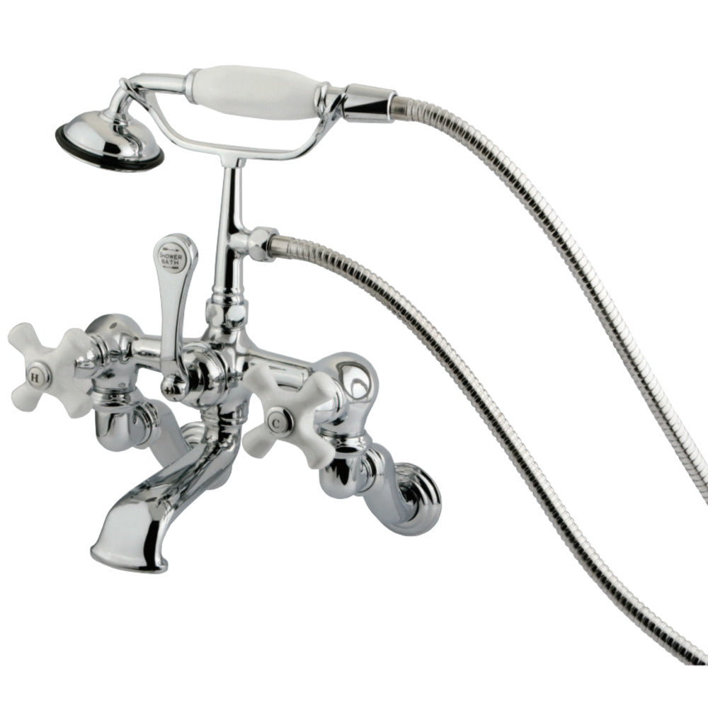 Kingston Brass Vintage Wall Mount Adjustable 3-3/8" - 10" Center Clawfoot Brass Tub Filler with Hand Shower-Tub Faucets-Free Shipping-Directsinks.