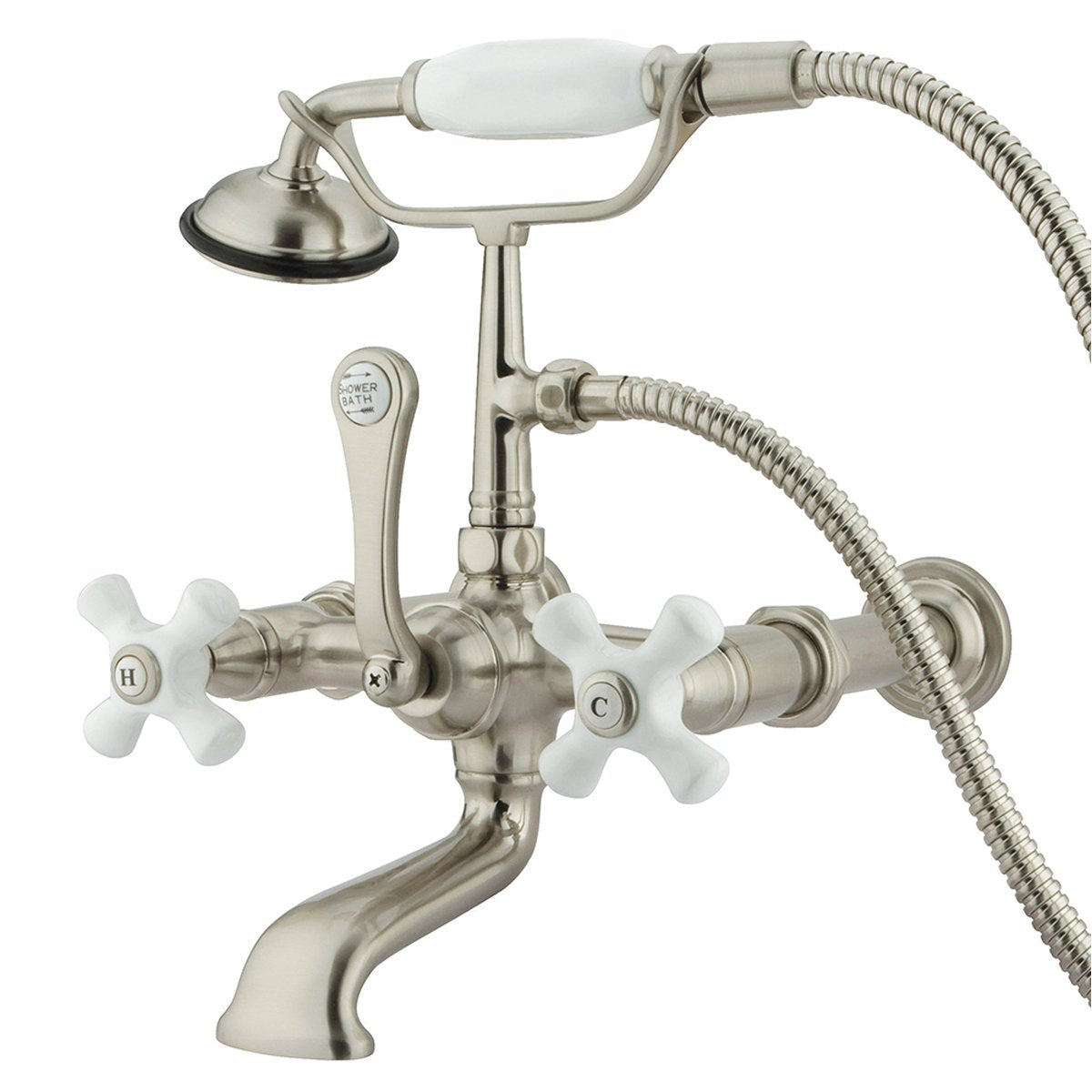 Kingston Brass Vintage Wall Mount 7" Spread Classic Clawfoot Tub Filler Faucet with Hand Shower-Tub Faucets-Free Shipping-Directsinks.