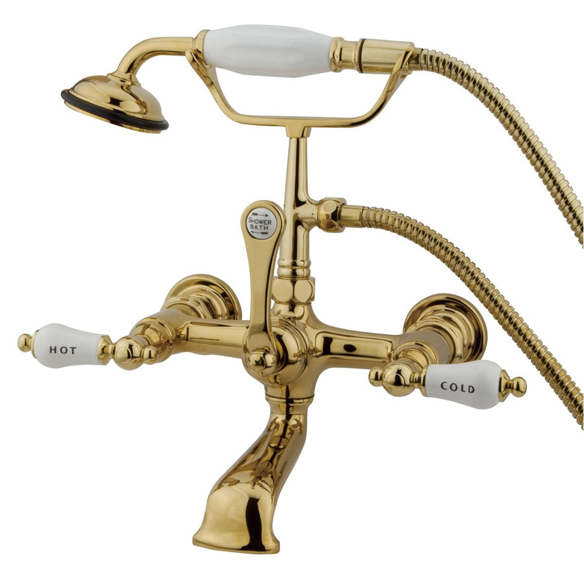 Kingston Brass Vintage Wall Mount Clawfoot Brass Tub Filler Faucet with Hand Shower-Tub Faucets-Free Shipping-Directsinks.