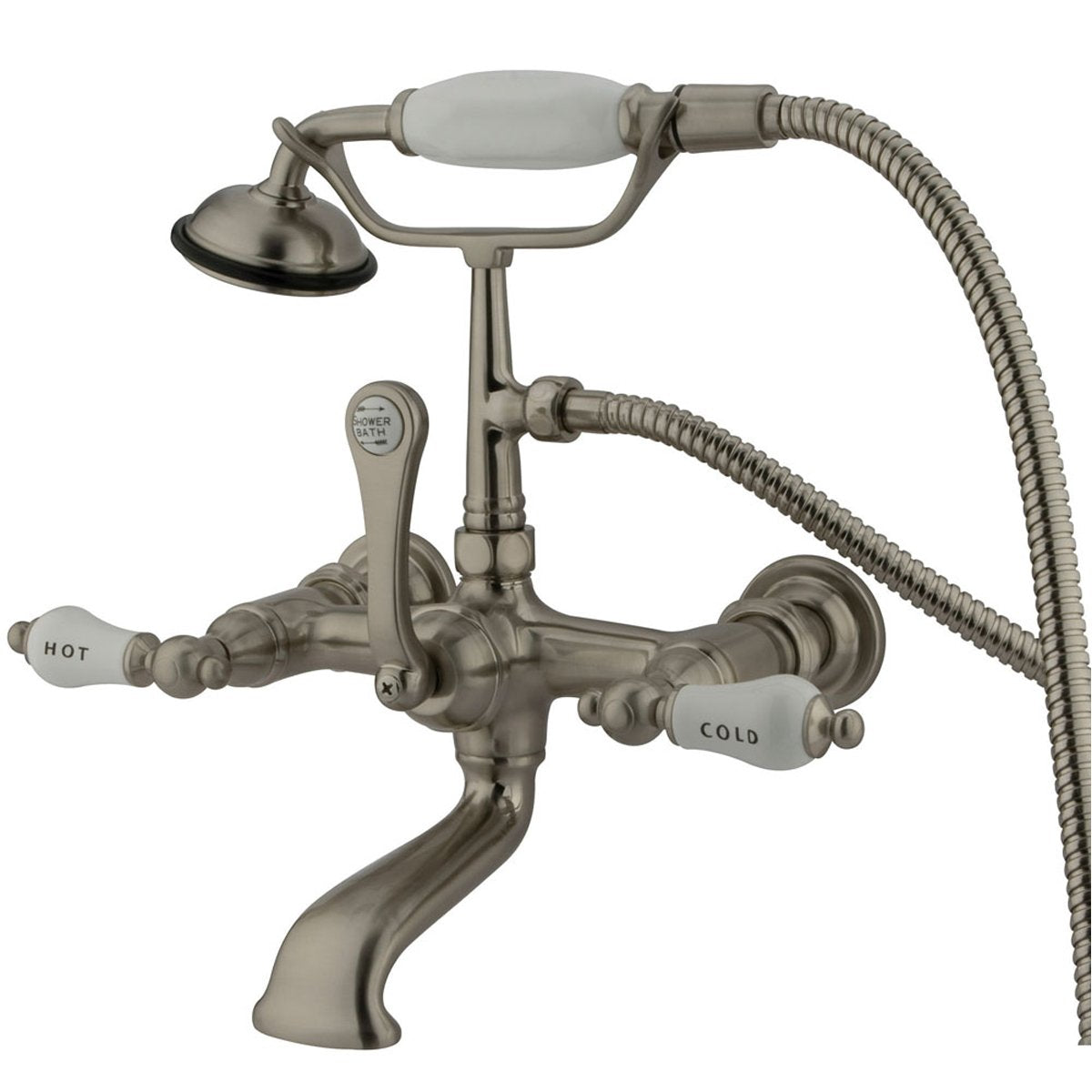 Kingston Brass Vintage Wall Mount Clawfoot Brass Tub Filler Faucet with Hand Shower-Tub Faucets-Free Shipping-Directsinks.