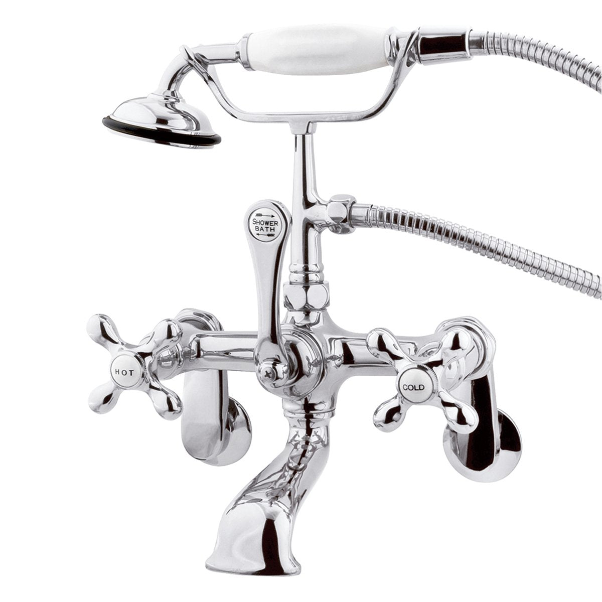Kingston Brass Vintage 3-3/8" to 11" Spread Wall Mount Clawfoot Tub Filler Faucet with Hand Shower-Tub Faucets-Free Shipping-Directsinks.