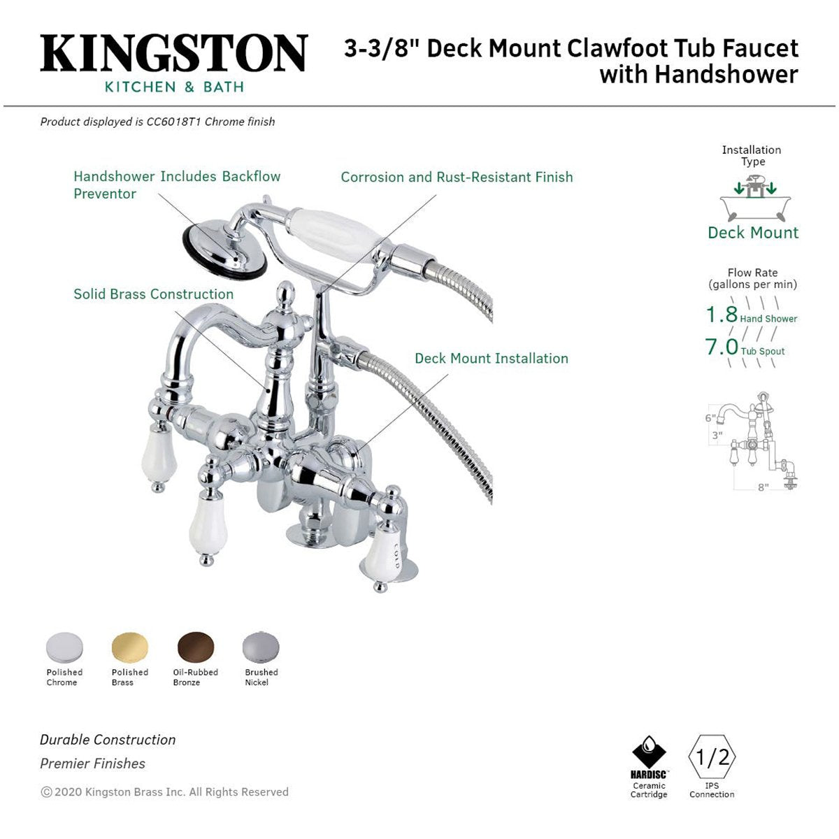 Kingston Brass CC6017TX-P Vintage Clawfoot Tub Faucet with Hand Shower