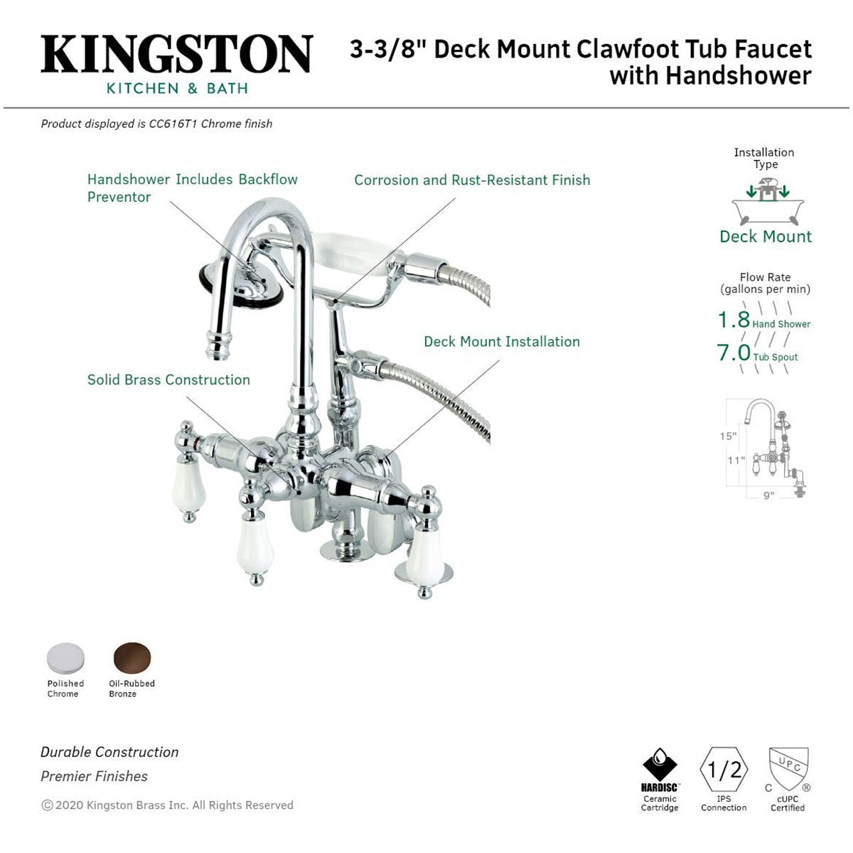 Kingston Brass Vintage Clawfoot  Tub Faucet with Hand Shower
