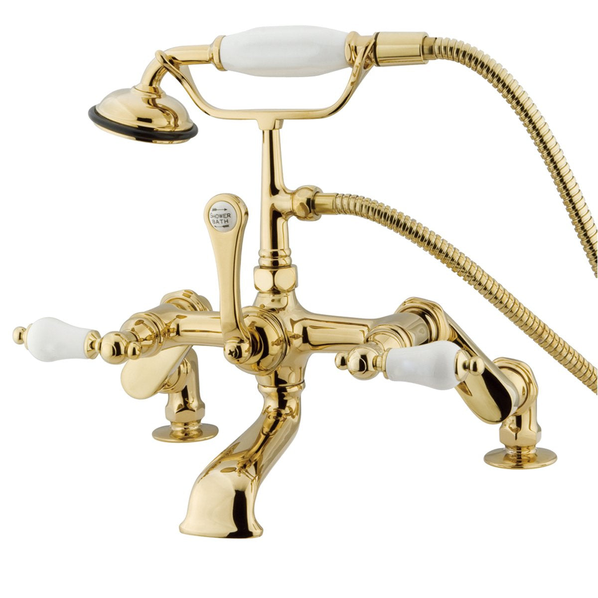 Kingston Brass Vintage 3" to 12" Spread Deck Mount Clawfoot Tub Filler Faucet with Hand Shower-Tub Faucets-Free Shipping-Directsinks.