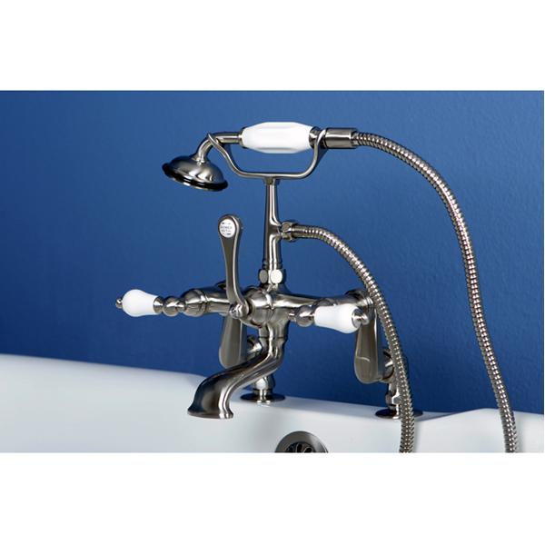 Kingston Brass Vintage 3" to 12" Spread Deck Mount Clawfoot Tub Filler Faucet with Hand Shower-Tub Faucets-Free Shipping-Directsinks.