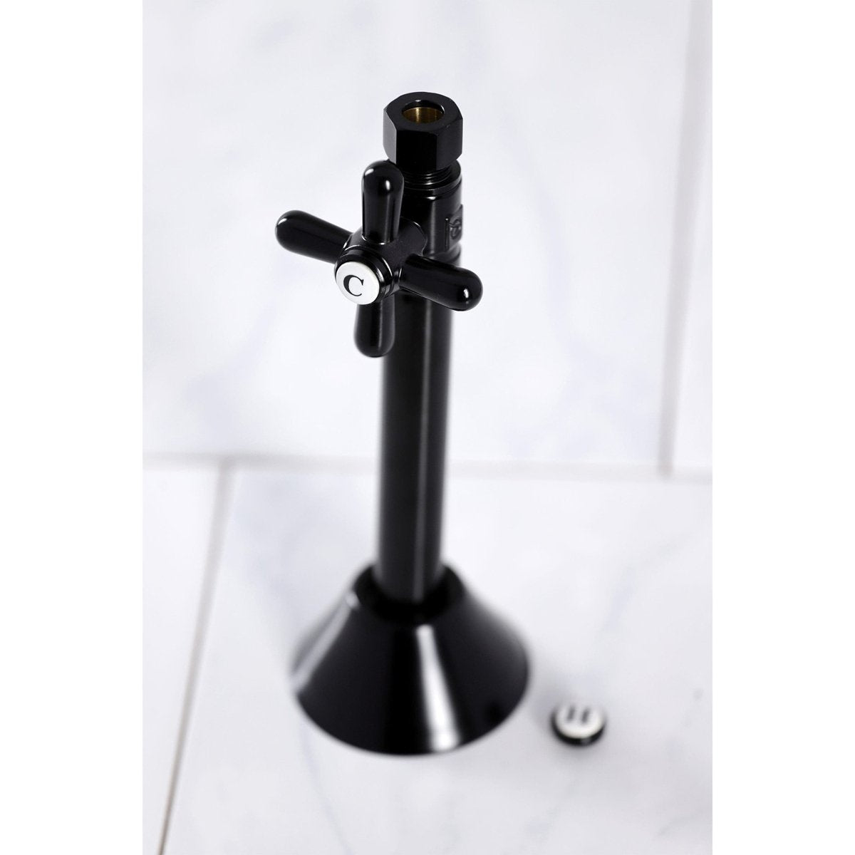Kingston Brass Vintage 1/2" Sweat x 3/8" O.D. Comp Straight Shut-Off Valve with 5" Extension in Matte Black