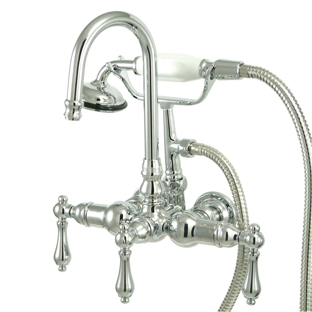 Kingston Brass CCK3188AL Vintage Satin Nickel Wall Mount Down Spout Clawfoot Tub & Shower Package with Metal Lever Handles
