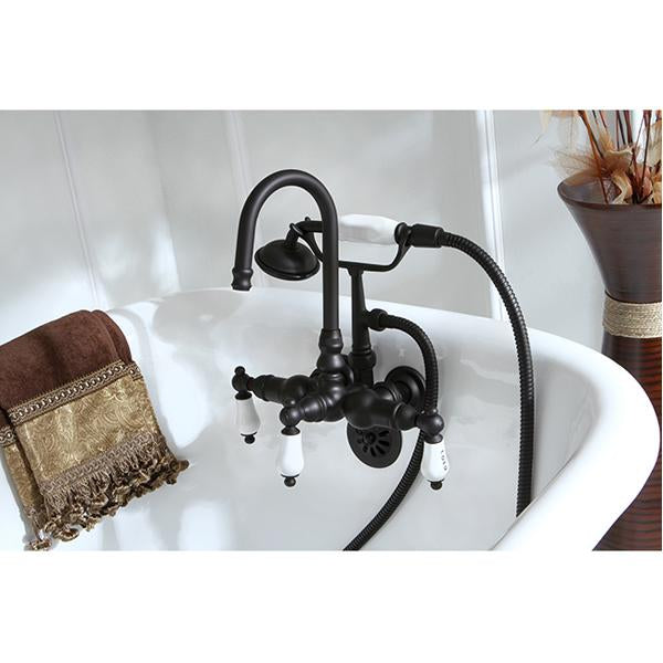 Kingston Brass Vintage Wall Mount Clawfoot Brass Tub Filler with Hand Shower-Tub Faucets-Free Shipping-Directsinks.
