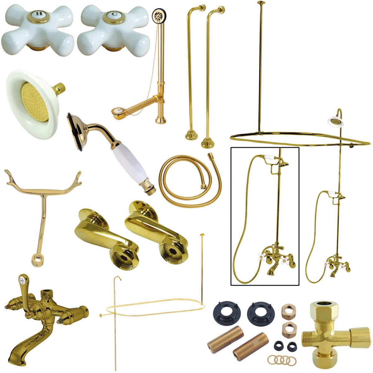 Kingston Brass Vintage Clawfoot Tub Package with Porcelain Cross Handles-Tub Faucets-Free Shipping-Directsinks.