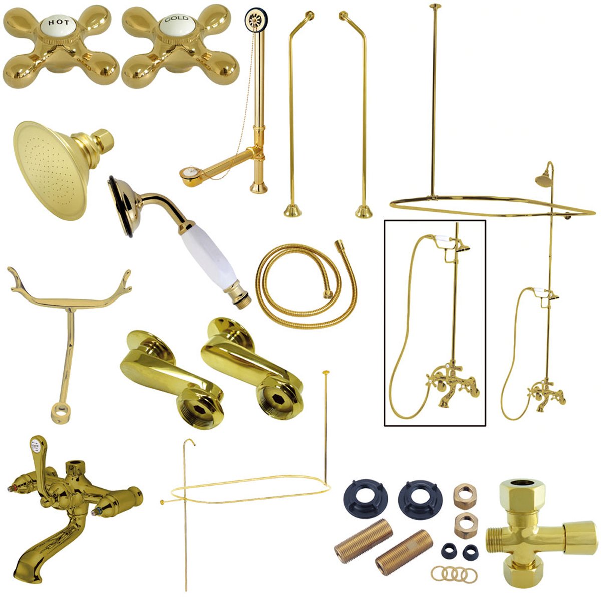 Kingston Brass Vintage Clawfoot Tub Wall Mount Package with Metal Cross Handles-Tub Faucets-Free Shipping-Directsinks.