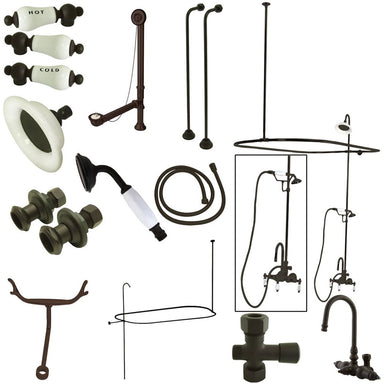 Kingston Brass Vintage High Rise Gooseneck Clawfoot Tub and Shower Package with Porcelain Lever Handles in Oil Rubbed Bronze-Tub Faucets-Free Shipping-Directsinks.