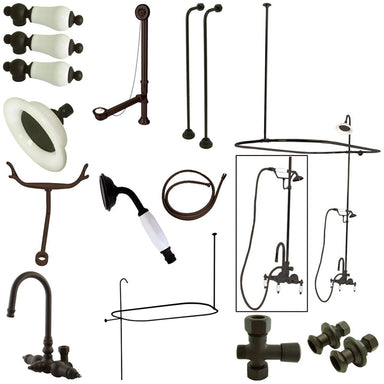 Kingston Brass Vintage High Rise Gooseneck Clawfoot Tub and Shower Package with Porcelain Lever Handles-Tub Faucets-Free Shipping-Directsinks.