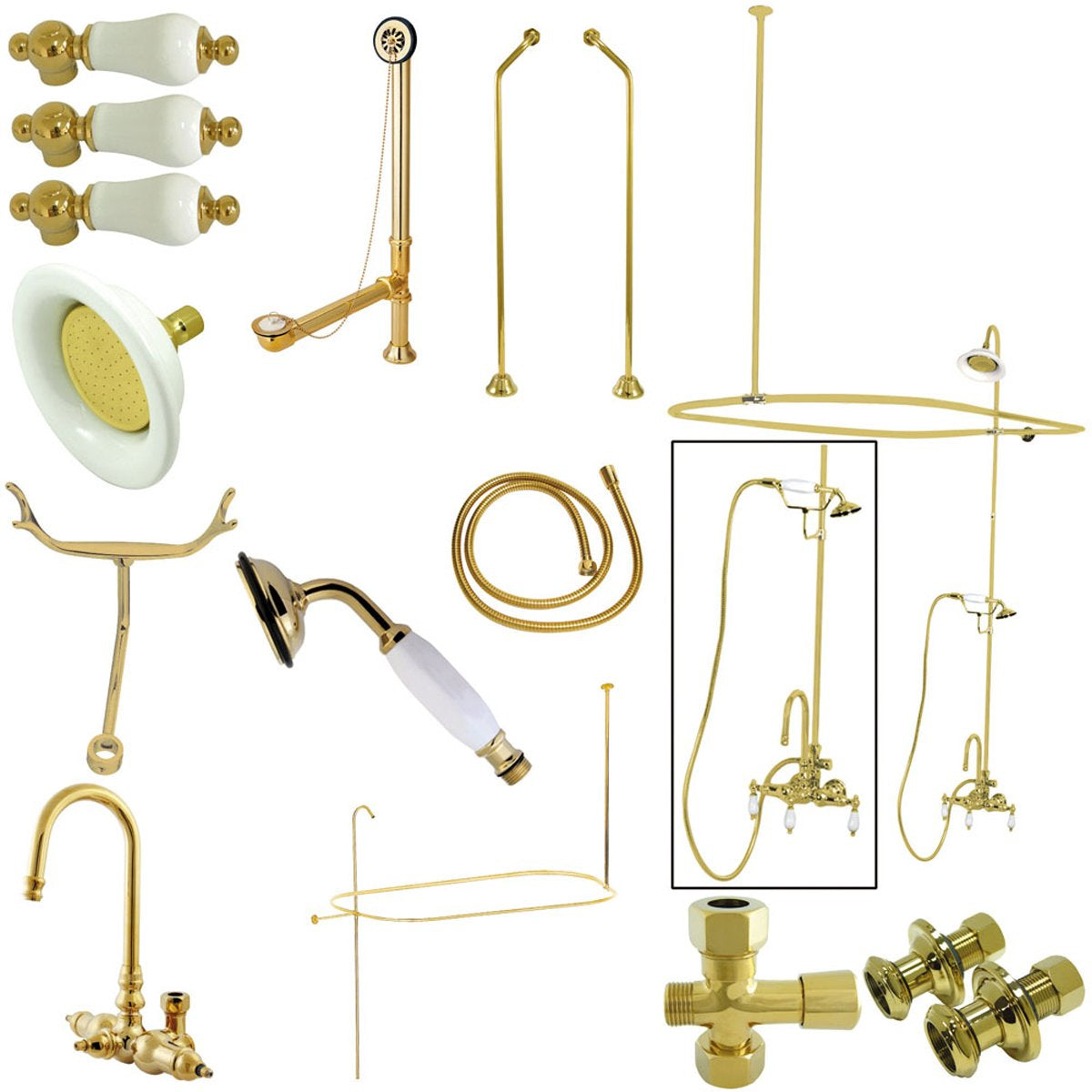 Kingston Brass Vintage High Rise Gooseneck Clawfoot Tub and Shower Package with Lever Handles-Tub Faucets-Free Shipping-Directsinks.
