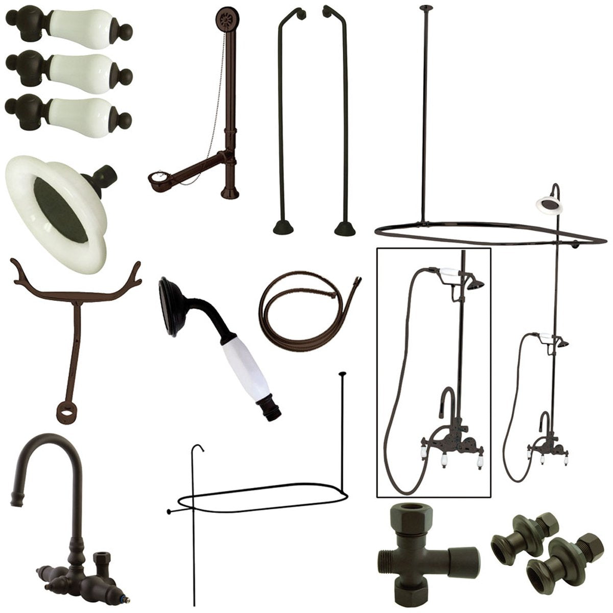 Kingston Brass Vintage High Rise Gooseneck Clawfoot Tub and Shower Package with Lever Handles-Tub Faucets-Free Shipping-Directsinks.