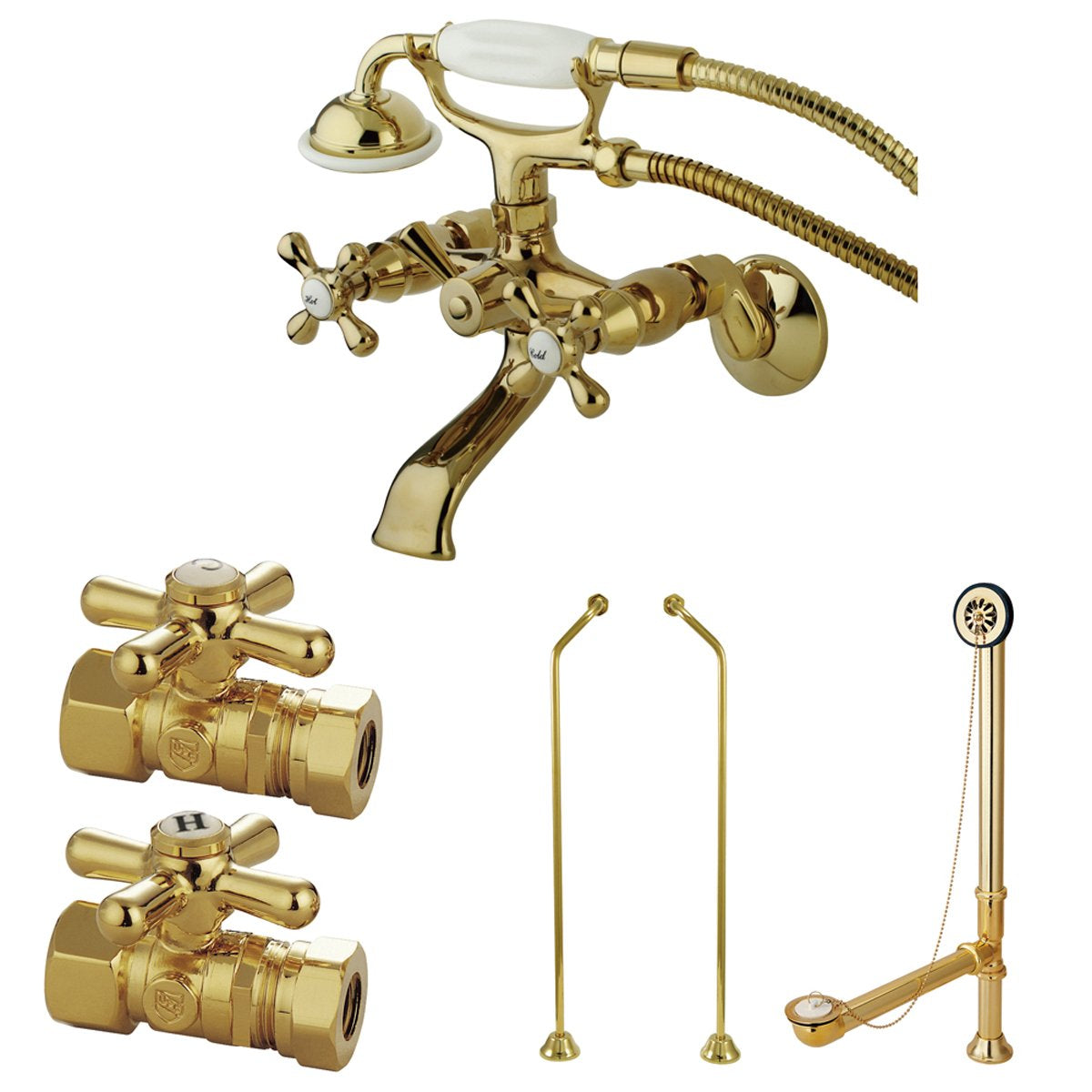 Kingston Brass Vintage Wall Mount Clawfoot Tub Faucet Package with Offset Supply Lines-Tub Faucets-Free Shipping-Directsinks.