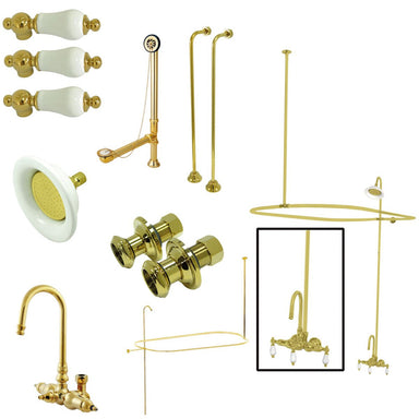 Kingston Brass Vintage Wall Mount High Rise Traditional Clawfoot Tub and Shower Package with Porcelain Lever Handles-Tub Faucets-Free Shipping-Directsinks.