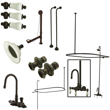 Kingston Brass Vintage Wall Mount High Rise Traditional Clawfoot Tub and Shower Package with Porcelain Lever Handles-Tub Faucets-Free Shipping-Directsinks.
