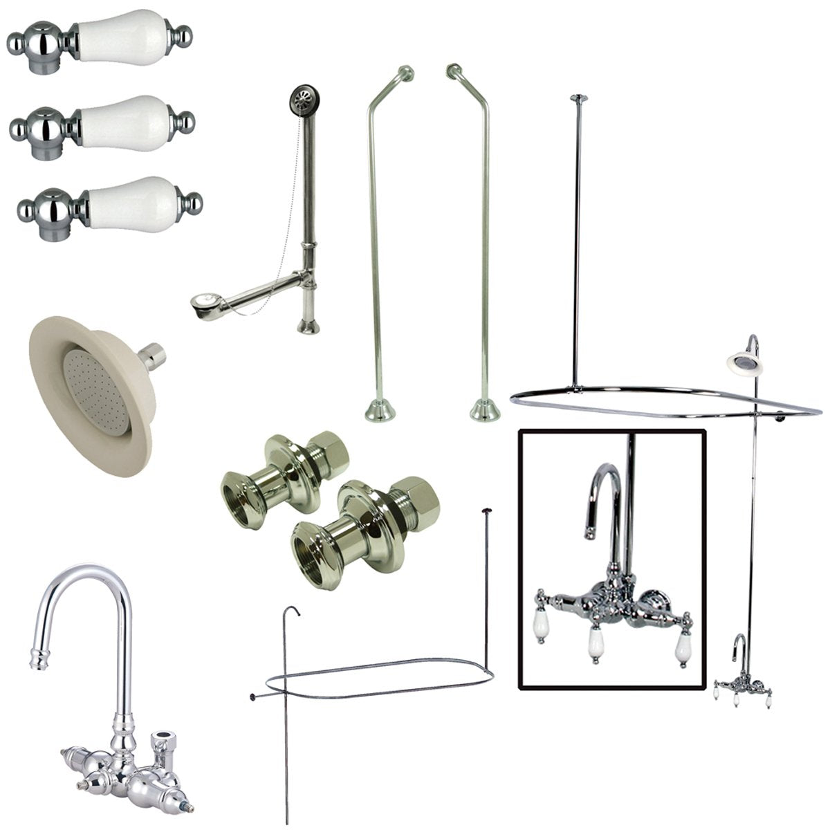 Kingston Brass Vintage Clawfoot Tub Package with High Rise Goose Neck in Polished Chrome-Tub Faucets-Free Shipping-Directsinks.
