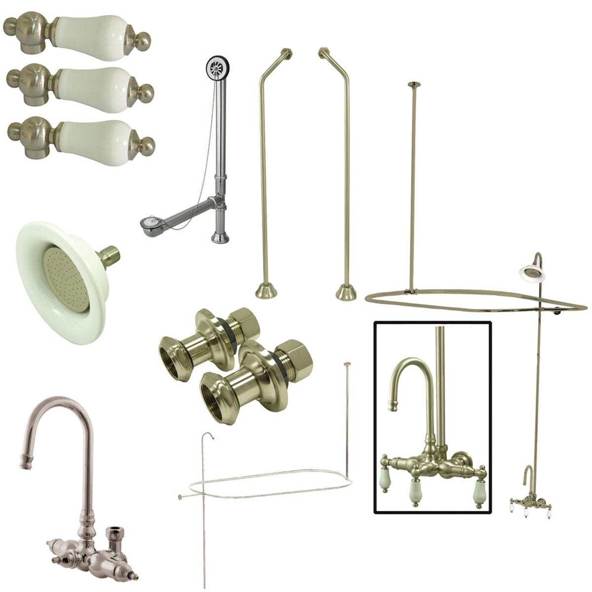 Kingston Brass Vintage Wall Mount Gooseneck Clawfoot Tub Faucet Package-Tub Faucets-Free Shipping-Directsinks.