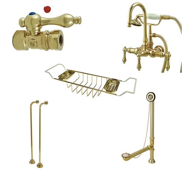 Kingston Brass Vintage Gooseneck Tub Mount Clawfoot Tub Filler with Shower Mixer Package in Polished Brass-Tub Faucets-Free Shipping-Directsinks.