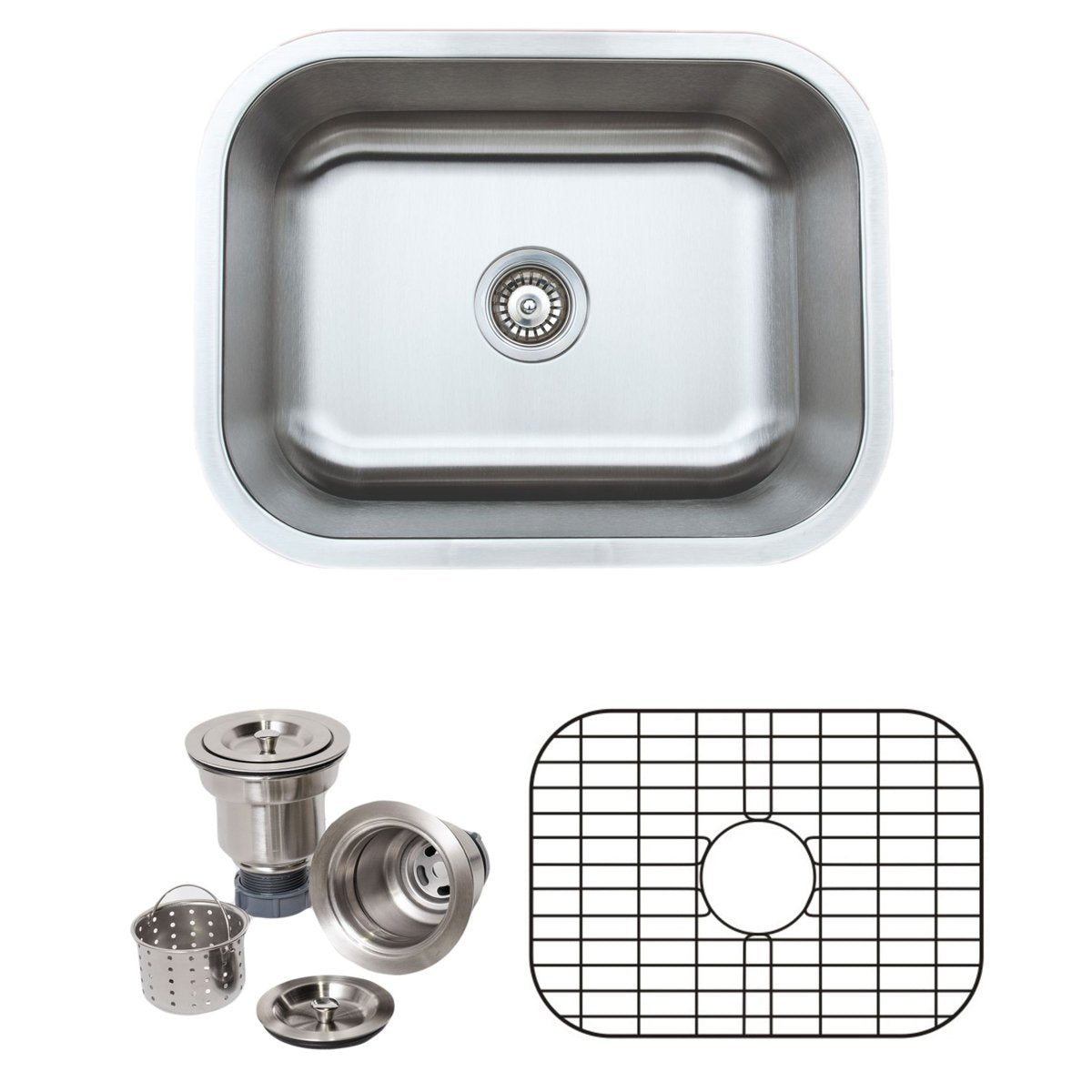 Wells Sinkware 23-Inch 16-Gauge Undermount Single Bowl Stainless Steel Kitchen Sink with Grid Rack and Basket Strainer-Kitchen Sinks Fast Shipping at Directsinks.