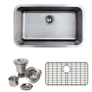 Wells Sinkware 30-Inch 16-Gauge Undermount Single Bowl Stainless Steel Kitchen Sink with Grid Rack and Basket Strainer-Kitchen Sinks Fast Shipping at Directsinks.