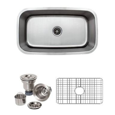 Wells Sinkware 32-Inch 16-Gauge Undermount Single Bowl Stainless Steel Kitchen Sink with Grid Rack and Basket Strainer-Kitchen Sinks Fast Shipping at Directsinks.