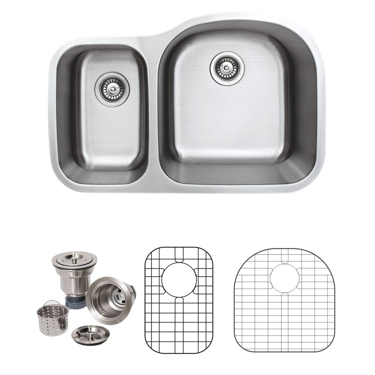 Wells Sinkware 32-Inch 16-Gauge Undermount Double Bowl Stainless Steel Kitchen Sink with Grid Rack and Basket Strainer-Kitchen Sinks Fast Shipping at Directsinks.