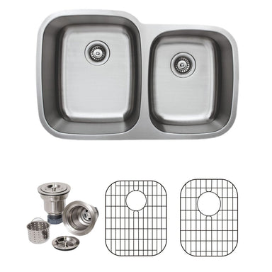 Wells Sinkware 32-Inch 16-Gauge Double Bowl Undermount Stainless Steel Kitchen Sink with Grid Rack and Basket Strainer-Kitchen Sinks Fast Shipping at Directsinks.