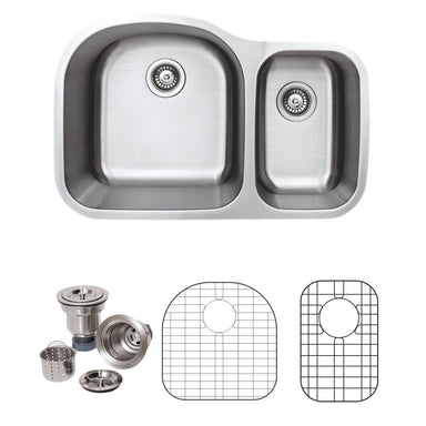 Wells Sinkware 32-Inch 18-Gauge Undermount Double Bowl Stainless Steel Kitchen Sink with Grid Rack and Basket Strainer-Kitchen Sinks Fast Shipping at Directsinks.