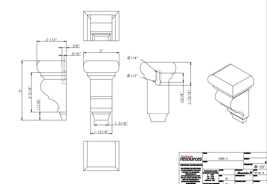 Hardware Resources 3" x 2-1/2" x 5" Alder Smooth Bar Bracket