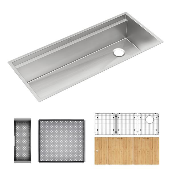 Elkay Circuit Chef Stainless Steel 45-1/2" 16 Gauge Single Bowl Undermount Sink Kit with Cherry Wood Boards