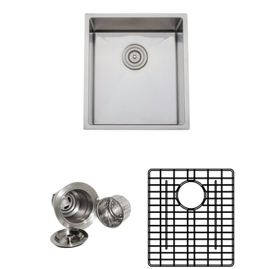 Wells Sinkware Handcrafted 17-Inch 16-Gauge Undermount Stainless Steel Bar Sink with Grid Rack and Basket Strainer-Bar & Prep Sinks Fast Shipping at Directsinks.