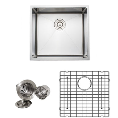 Wells Sinkware Handcrafted 21-Inch 16-Gauge Undermount Single Bowl Stainless Steel Kitchen Sink with Grid Rack and Basket Strainer-Kitchen Sinks Fast Shipping at Directsinks.