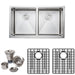 Wells Sinkware Handcrafted 33-Inch 16-Gauge Apron Front Farmhouse 50-50 Double Bowl Stainless Steel Kitchen Sink with Grid Rack and Basket Strainer-Kitchen Sinks Fast Shipping at Directsinks.