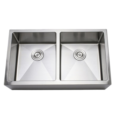 Wells Sinkware Handcrafted 33-Inch 16-Gauge Apron Front Farmhouse 50-50 Double Bowl Stainless Steel Kitchen Sink-Kitchen Sinks Fast Shipping at Directsinks.