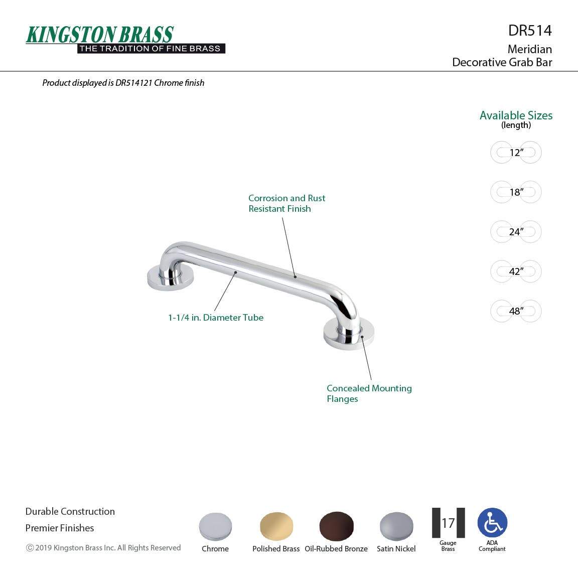 Kingston Brass Meridian 12" Decorative ADA Grab Bar