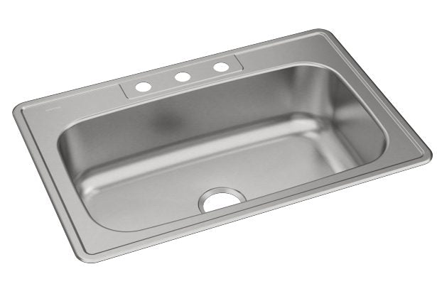 Elkay Dayton Stainless Steel 33" x 22" x 8-1/16", Single Bowl Drop-in Sink with Three Faucet Holes