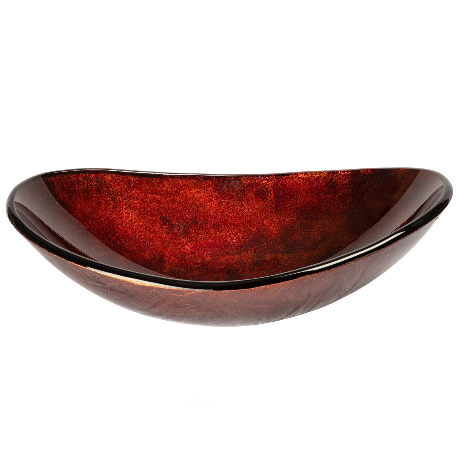 Eden Bath Canoe Shaped Red Copper Reflections Glass Vessel Sink