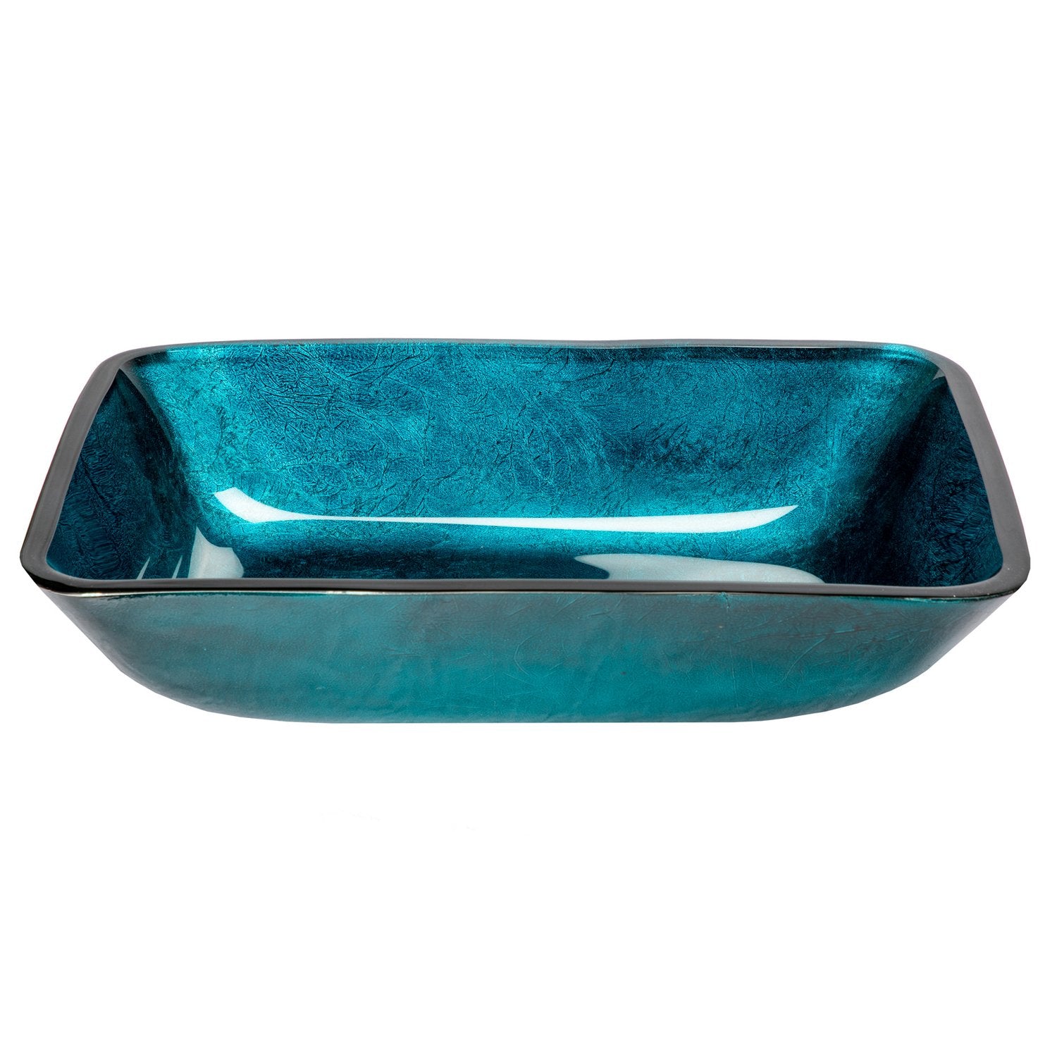 Eden Bath Rectangular Turquoise Blue Foil Glass Vessel Sink