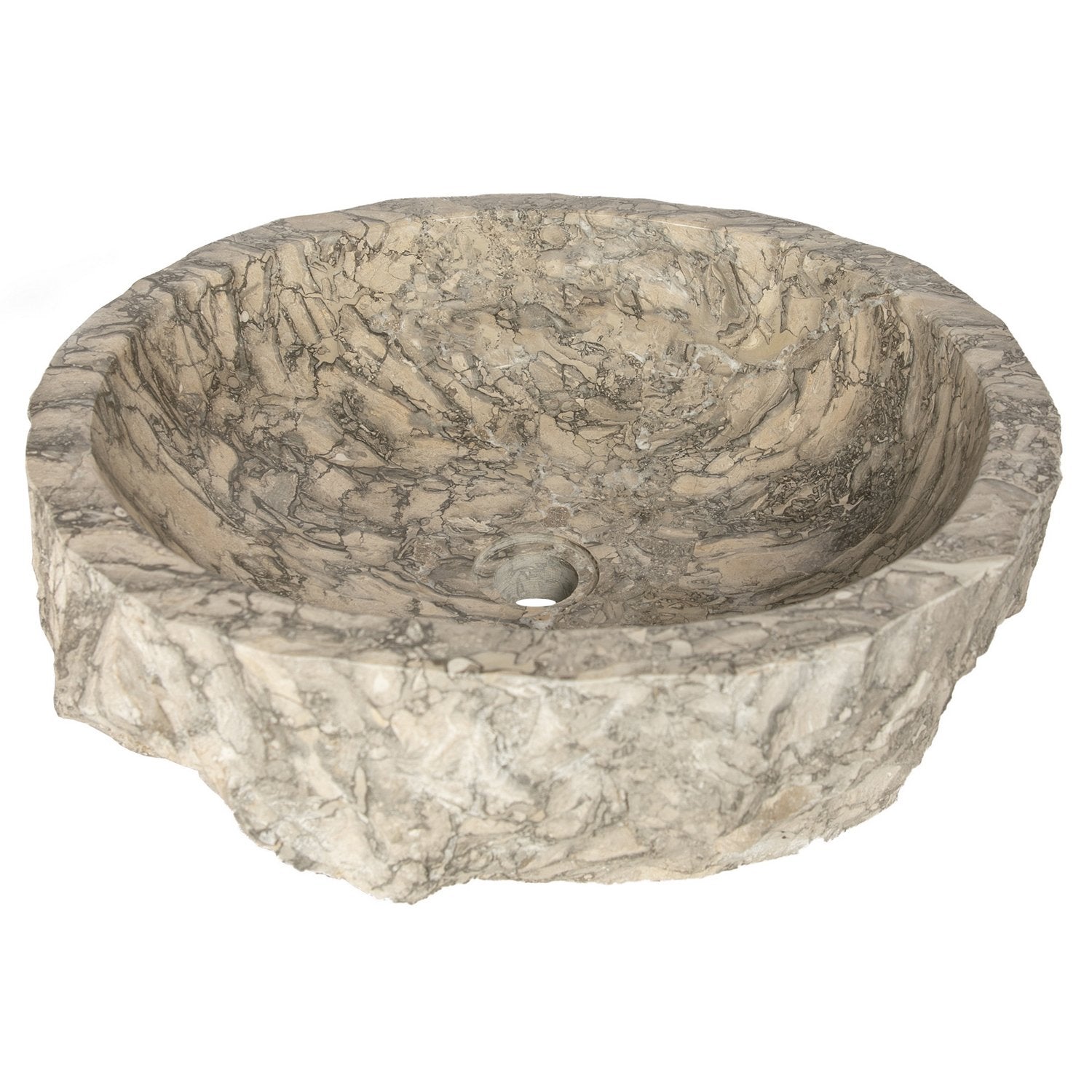 Eden Bath Rustic Grigio Marble Sink with Rough Exterior - Polished Interior