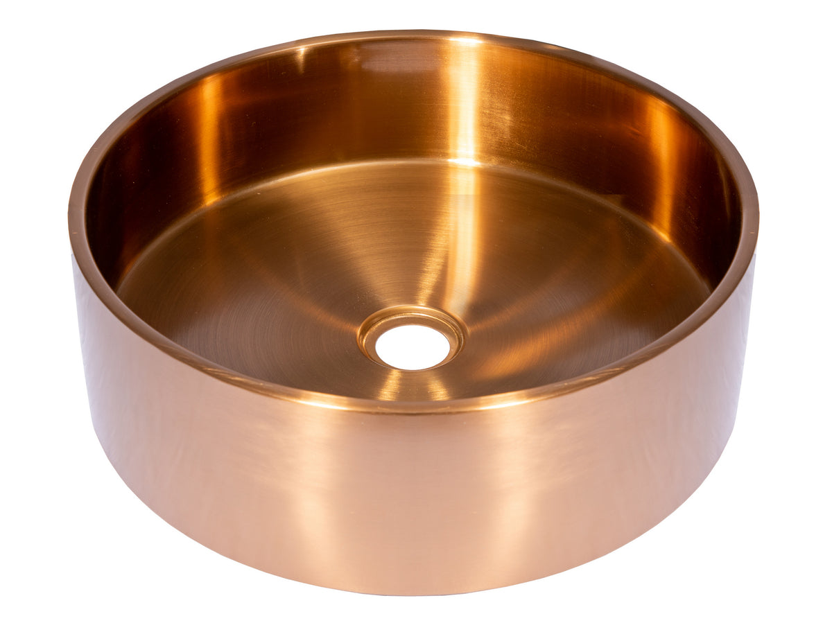 Round Thick Rim Stainless Steel Bathroom Vessel Sink in Rose Gold ...