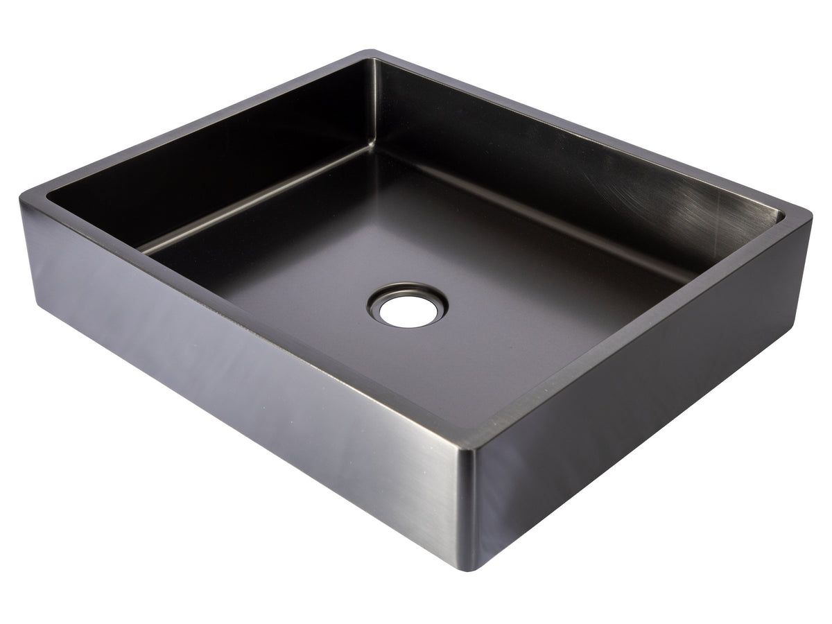 Rectangular Thick Rim Stainless Steel Bathroom Vessel Sink in Black ...
