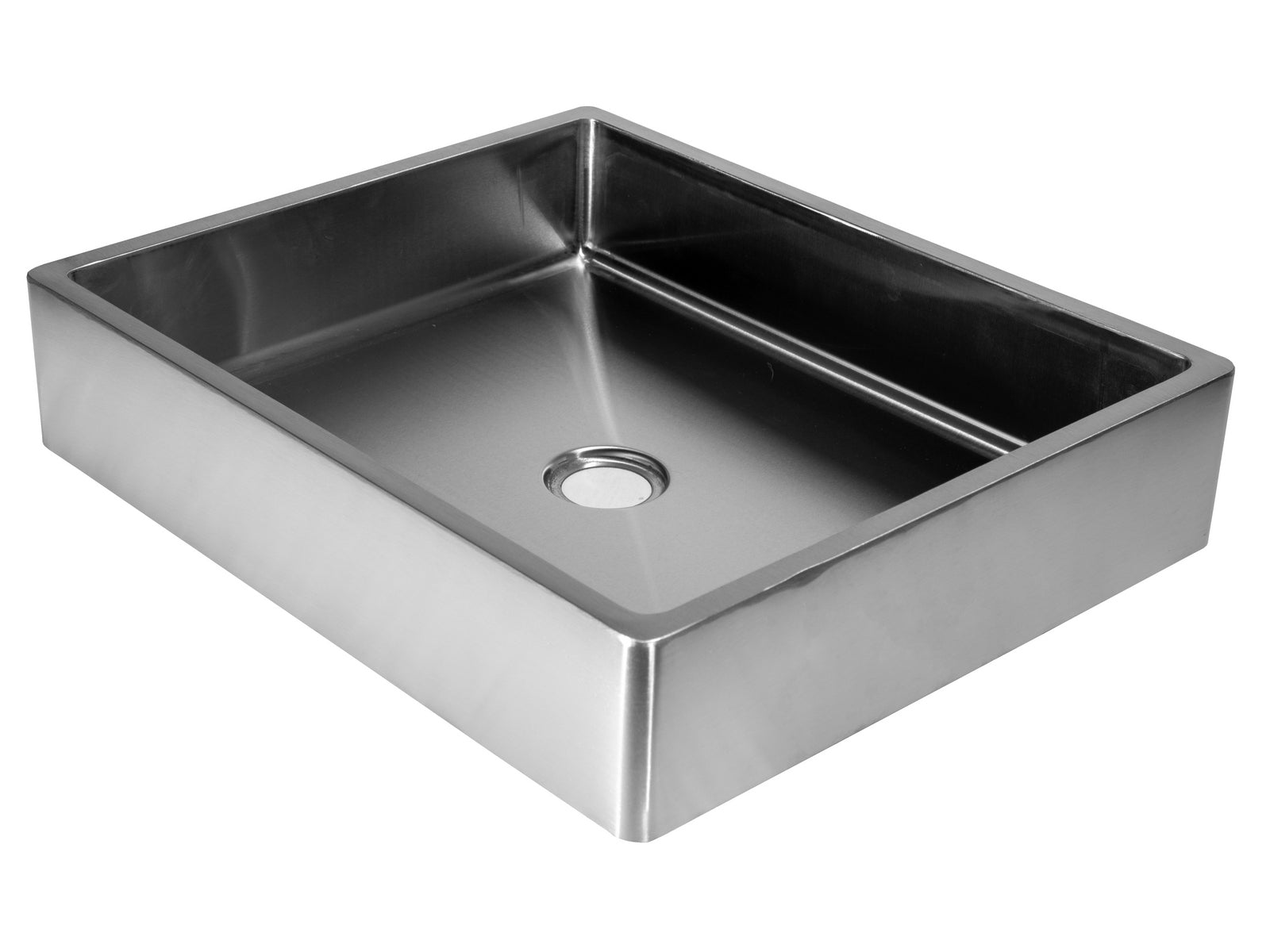 Rectangular 18 3/4" x 15 3/4" Thick Rim Stainless Steel Bathroom Vessel Sink with Drain in Silver