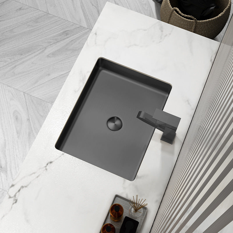 Rectangular 20" x 16" Stainless Steel Undermount Bathroom Sink with Drain in Black